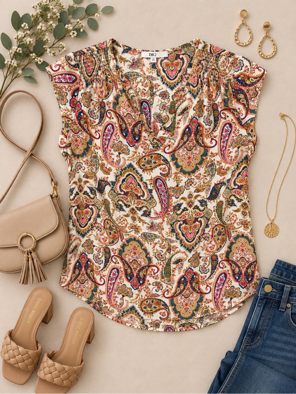 DR2 Multicolor Paisley Print Blouse Size Medium